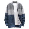 Men's Cardigan Sweaters Knitted Full Zip Collared Regular Fit Jacket Casual Color Block Baggy Winter Warm Coat