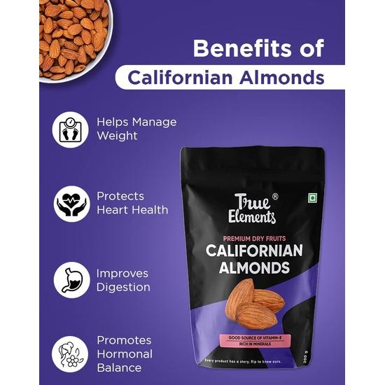 True Elements California Almonds 1kg – 100% Natural, Clean Whole Almonds