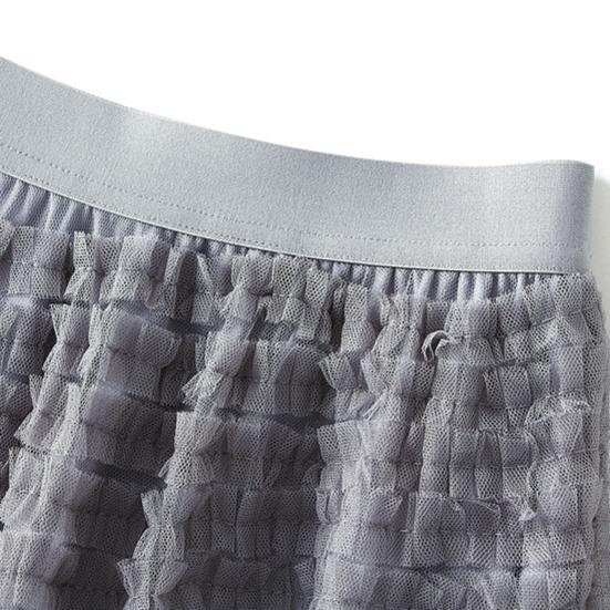 Women Skirt High Waist A-line Big Swing Ruffle Solid Color Scattered Hem Pleated Patchwork Solid Color Princess Style Elastic Waist Maxi Skirt