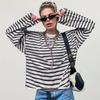 Striped T-shirt Women's Loose Round Neck Long Sleeved Top Retro Contrasting Color Basic Style Thin Commuting 2025 Spring/Summer