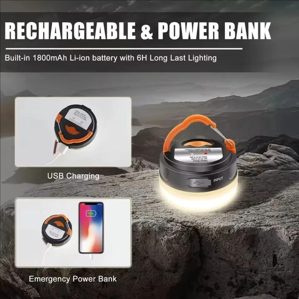 USB Rechargeable Portable Camping Tent Light 3 Modes Waterproof Outdoor Tent Lamp Lightweight Night Hanging Hook Emergency Lamps