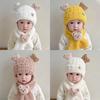 Autumn and Winter Teddy Velvet Bear Scarf Hat Two-piece Set Cartoon Ear Protector Warm Double Hairball Boys and Girls Set Hat
