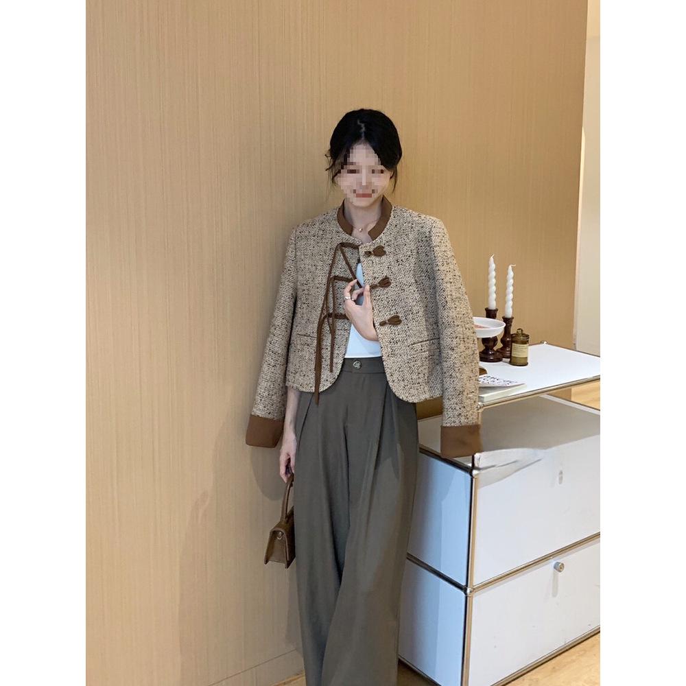 

Women s Versatile Color Block Jacket with Frog Buttons - Petite, Retro French Style for Autumn. S 42-50 kg