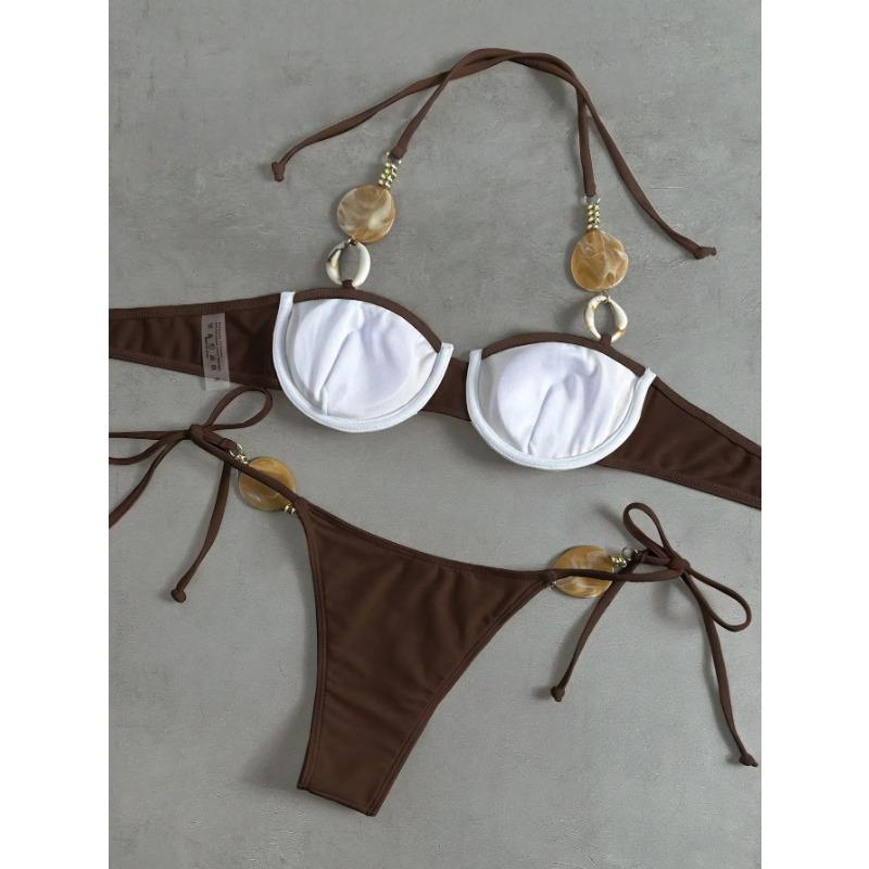 Damen S Sexy Neckholder Rückenfrei Unifarben Bikini-Set