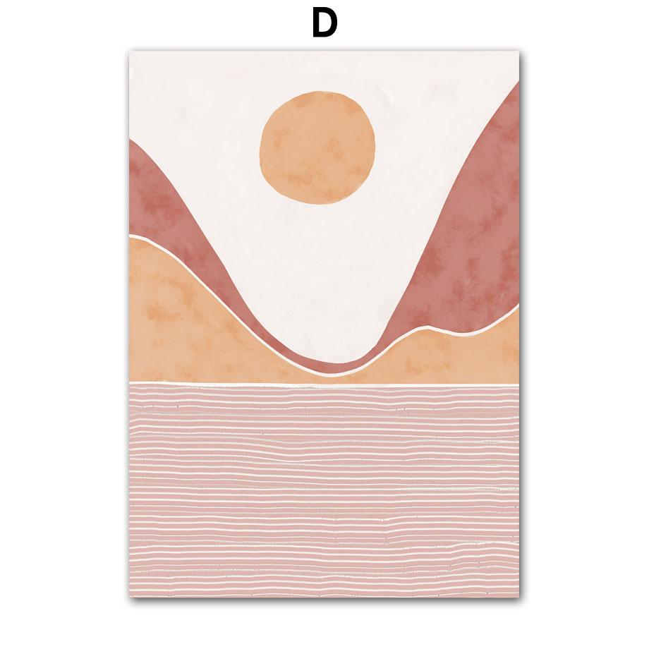 Boho Mountain Sun Line Girl Flower Leaves Wall Art Canvas Painting Minimalist Posters And  Prints Pictures For Living Room Decor