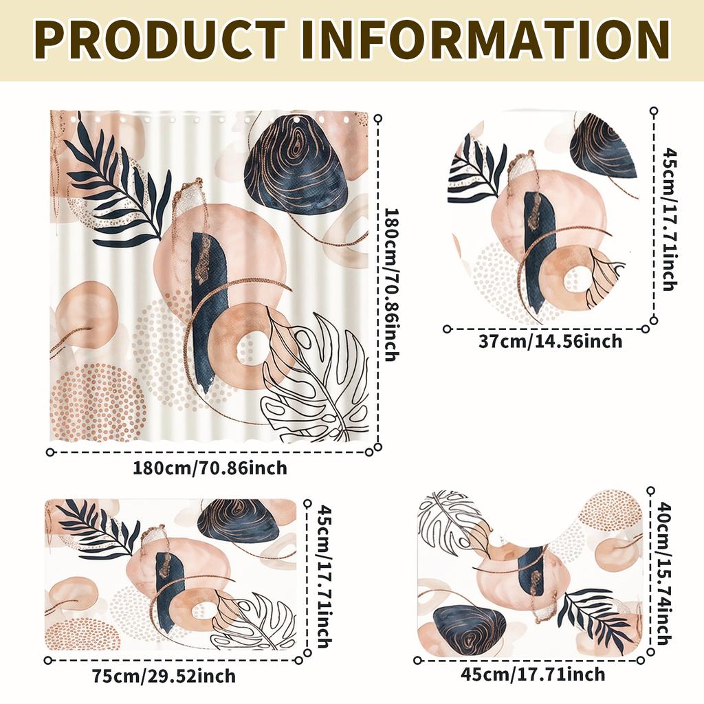 Shower Curtain Set Mid Century Curtains Bathroom Set Non-Slip Bohemian Style Set Decor Floor Rug Bath Mats Toilet Lid Cover