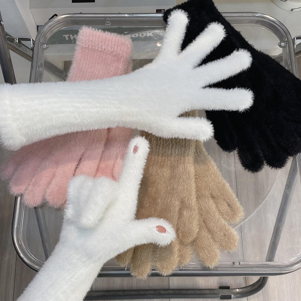 Windproof Plush Knitted Gloves  Winter Women Mittens Cute Faux Fur Gloves  Male