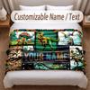 Dinosaur Theme Soft Blanket Personalized Custom Name Text Print Warm Blanket Home Sofa Bedroom Decor