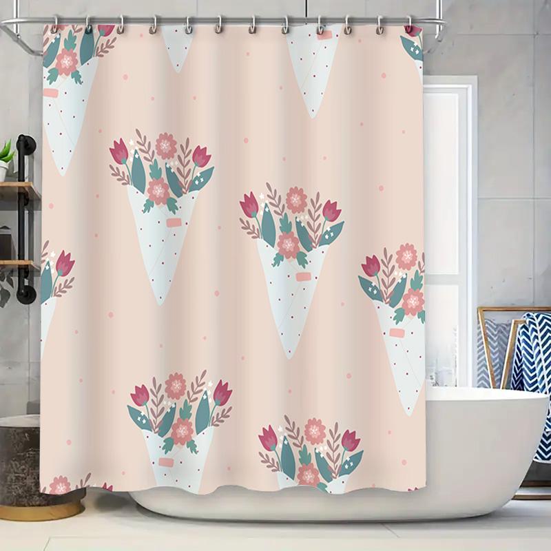 

Trendy Floral Shower Curtain Set For Bathroom Decor Pink And Green Color Pattern Printed Fabric Waterproof Shading Perfect Gift W60H190(CM)-1 Pcs