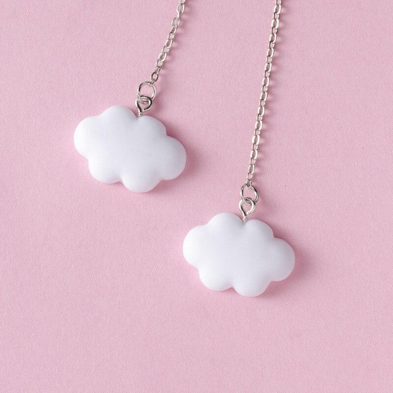 Fashion Korea Style White Dangling Earrings for Women Cute Simple Cloud Earrings with Chain SImple Ladies Ears Jewellery