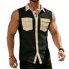 Men's Workwear Lapel Button-Down Vest Shirt - Lightweight Sleeveless Top