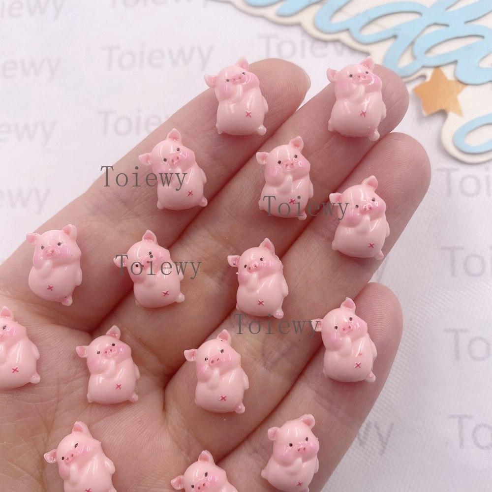 50 Stück Harz Kawaii Bunt Mini Kleines Schwein Flache Rückseite 2D Cartoon Nagelkunst Stein DIY Schmuck Notizbuch Bastel Dekoration Zubehör