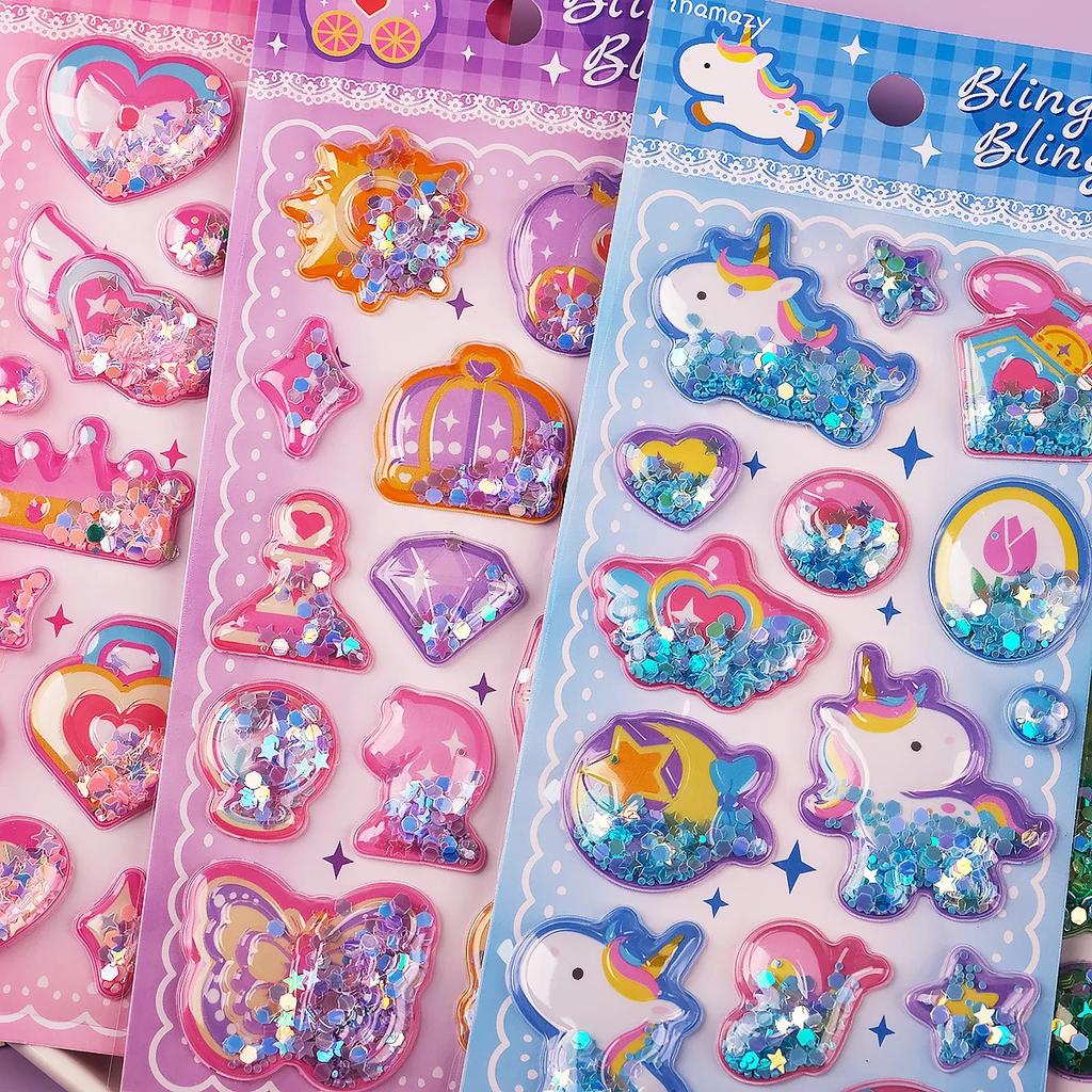 1 Sheet 3D Three-Dimensional Water Injection Stickers Children'S Cartoon Reward Stickers Beads Shake Oil Stickers