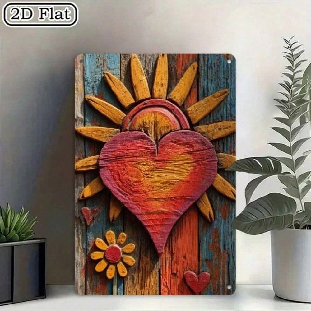 Vintage Sunflower Metal Wall Art, Rustic Heart Home Decor for Living Room