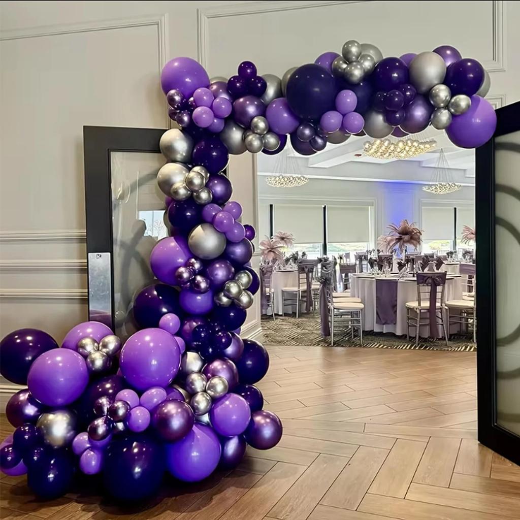 70pcs 10 Inch  Dark Purple Black Metal Silver Latex Balloons with Purple Confetti for Weddings Birthday Graduation Party Decara