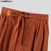 INCERUN Herren Gürtel Reißverschluss Hohe Taille Cord Lange Hose Casual Haremshose