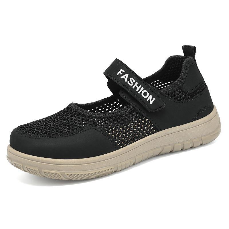 Shoes Women's Shoes Versatile Summer Velcro Flying Woven Casual Shoes New Flat Net Shoes Medium Old Mother Shoes