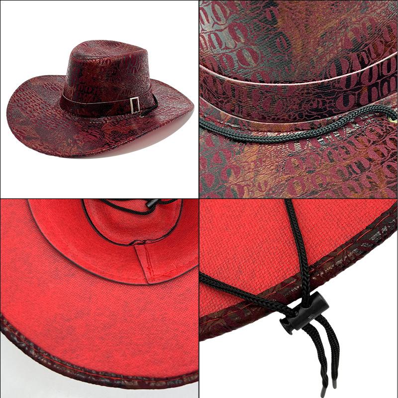 Retro Cowboy Hat for Men, European and American Style, Camping Leather Printed Sun Hat for Women, Outdoor Hiking Sun Protection Hat