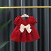 Summer Girls' Bubble Sleeve Dress Korean Children's Bow Dress Girls' Princess Dress