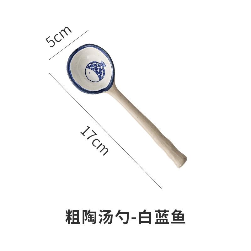 Japanese Style Coarse Pottery Spoon Creative Coffee Spoon Dessert Spoon Restaurant Cute Long Handled Rice Spoons Kitchen Tools