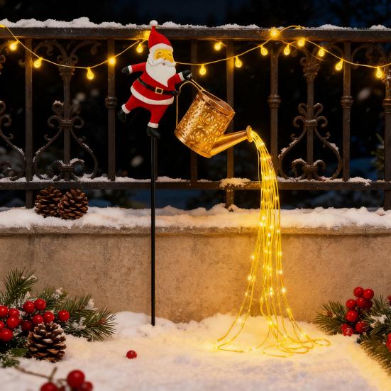 Solar Christmas Decorations Santa Claus Kettle Light Outdoor Festive Lantern Waterproof Metal Garden Light for Yard Patio Lawn Pathway