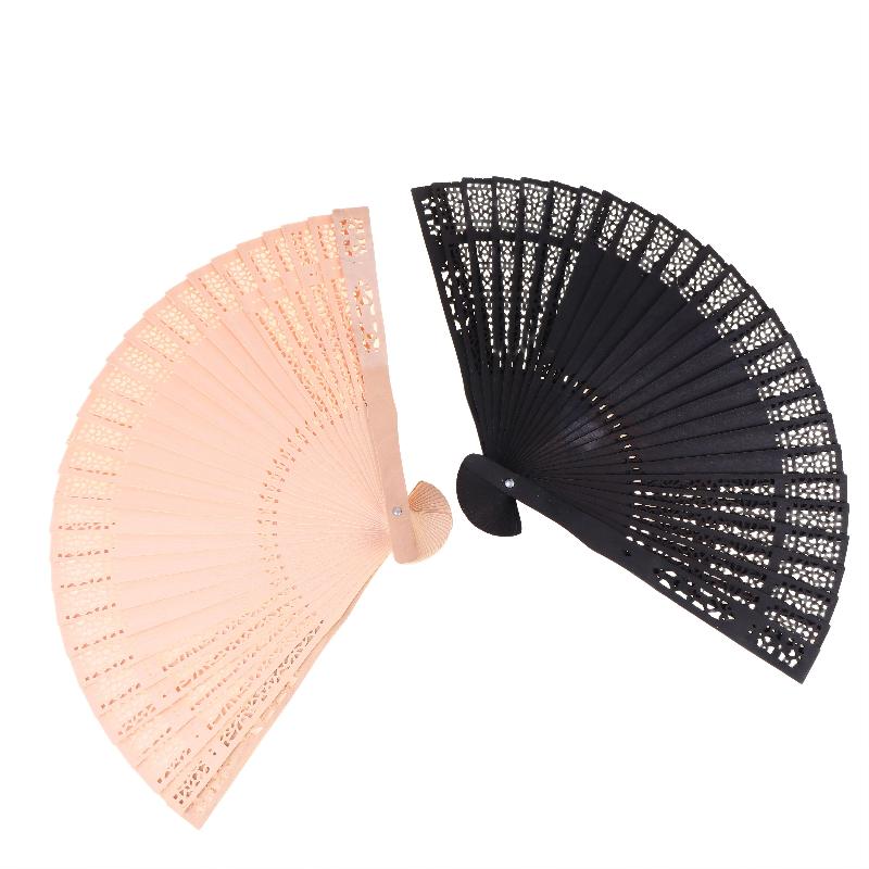 Vintage Hollow Carved Wooden Folding Hand Fan Chinese Style Bamboo Fan For Wedding Valentine'S Day Party Decor Summer Cooling