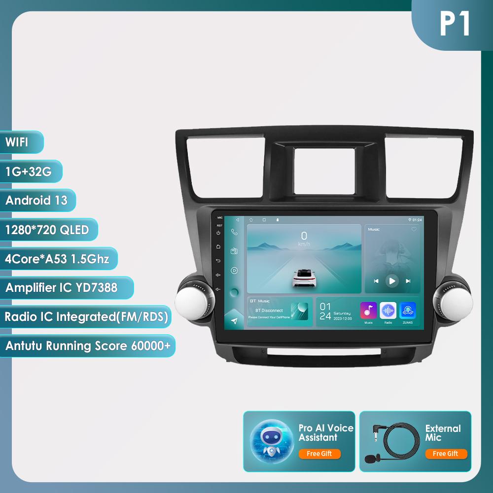 2 Din Android 12 Car Radio for Toyota Highlander Kluger 2 XU40 2007-2013 Navi GPS Multimedia 4G  Intelligent Screen Video Player Auto Stereo Carplay