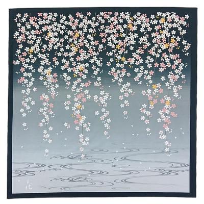 Uno Chiyo Large Sakura Furoshiki Blossom 90cm Cotton Shantung Made In Japan (Cherry Design), Wide, Furoshiki, Gray,