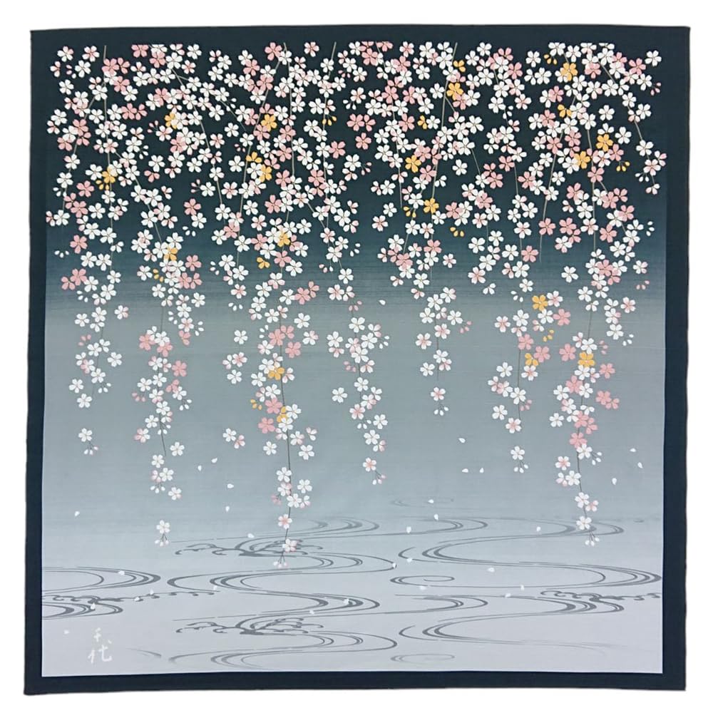 Uno Chiyo Large Sakura Furoshiki Blossom 90cm Cotton Shantung Made in Japan (Cherry Design), Wide, Furoshiki, Gray,