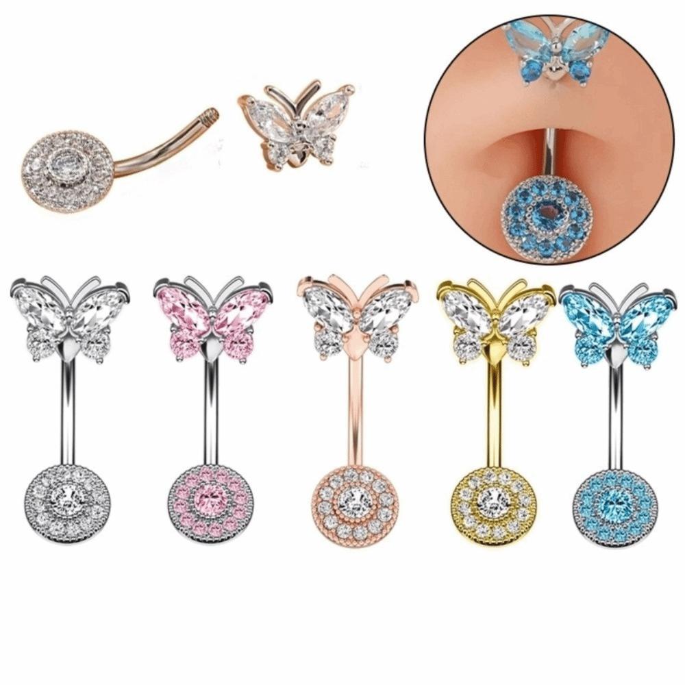 Dangled Design Crystal Zircon Piercing Belly Stainless Steel Belly Rings  Body Jewelry