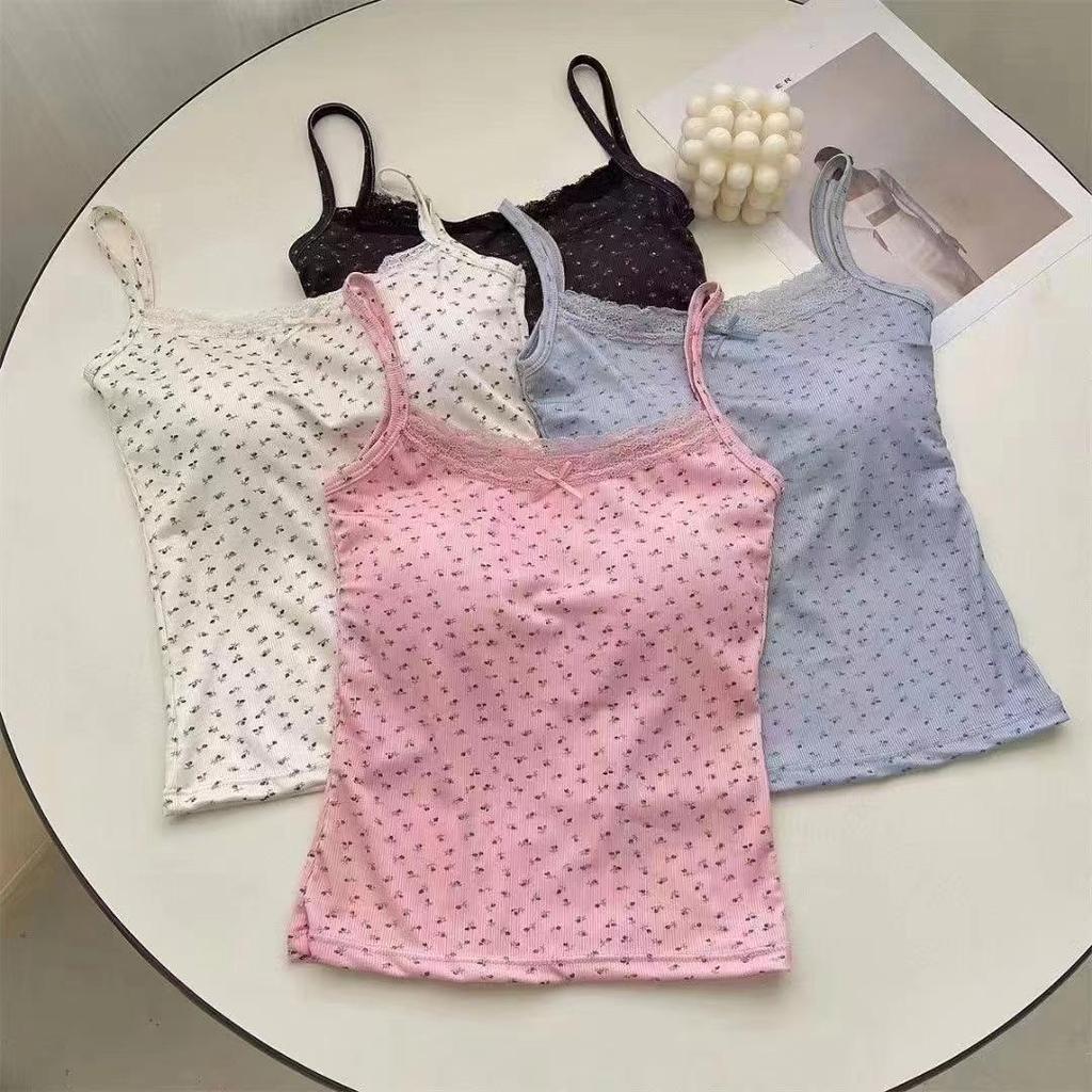 2024 Japanese Floral Ice Silk Lace Camisole - Summer Top for Women