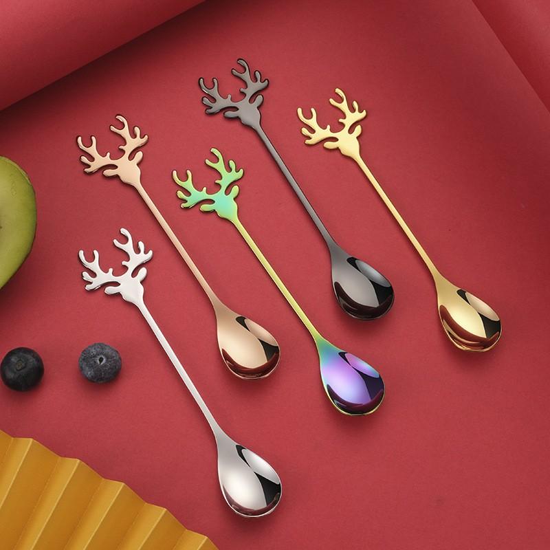 Stainless Steel Coffee Spoon With Cute Reindeer Design Espresso Stirring Ice Cream Dessert Kids Adult Use