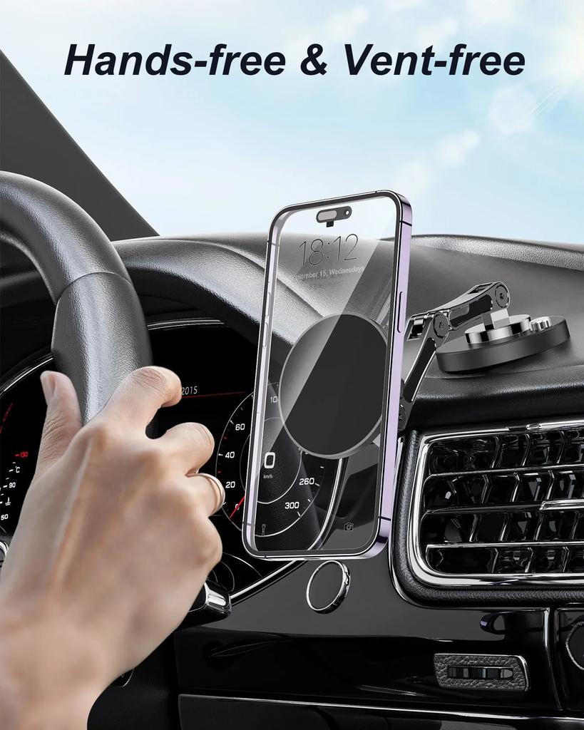 Magnetic Car Phone Holder Stand Dashborad Alloy Foldable Magnet Car Mount Smartphone Mobile Bracket For iPhone 16 Samsung Xiaomi