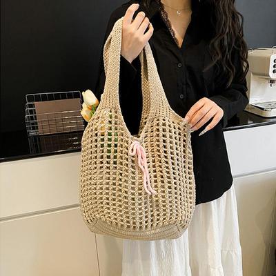 Fashion Summer Beach Bags Women Shoulder Bag Female Hollow Handwoven Knitted Soft Handbag Large Casual Tote Simple Storage Bag