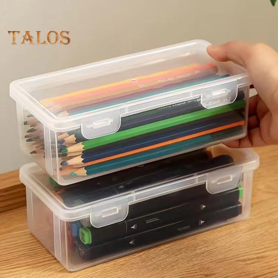 Pencil Box Extra Large Capacity Transparent Design Stackable Pencil Organizer Snap-on Lid Pencil Container