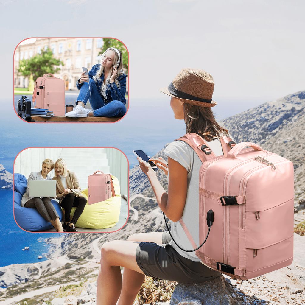 Travel Backpack for Women Men, Carry On Backpack with USB Charging Port & Shoe Pouch, Nurse Bag Daypack for Weekender Business Hiking