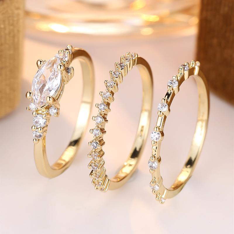 Delicate Gold Color Wedding Rings Set for Women Engagement Bridal CZ Stackable Ring Fashion Jewelry Size 6-10