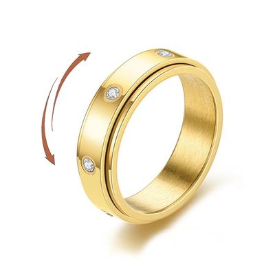 Anel Giratório Relaxante de Ansiedade com Zircônia para Homens Mulheres Aço Inoxidável Gira Livremente Anéis Fidget Spinner Joias de Casamento