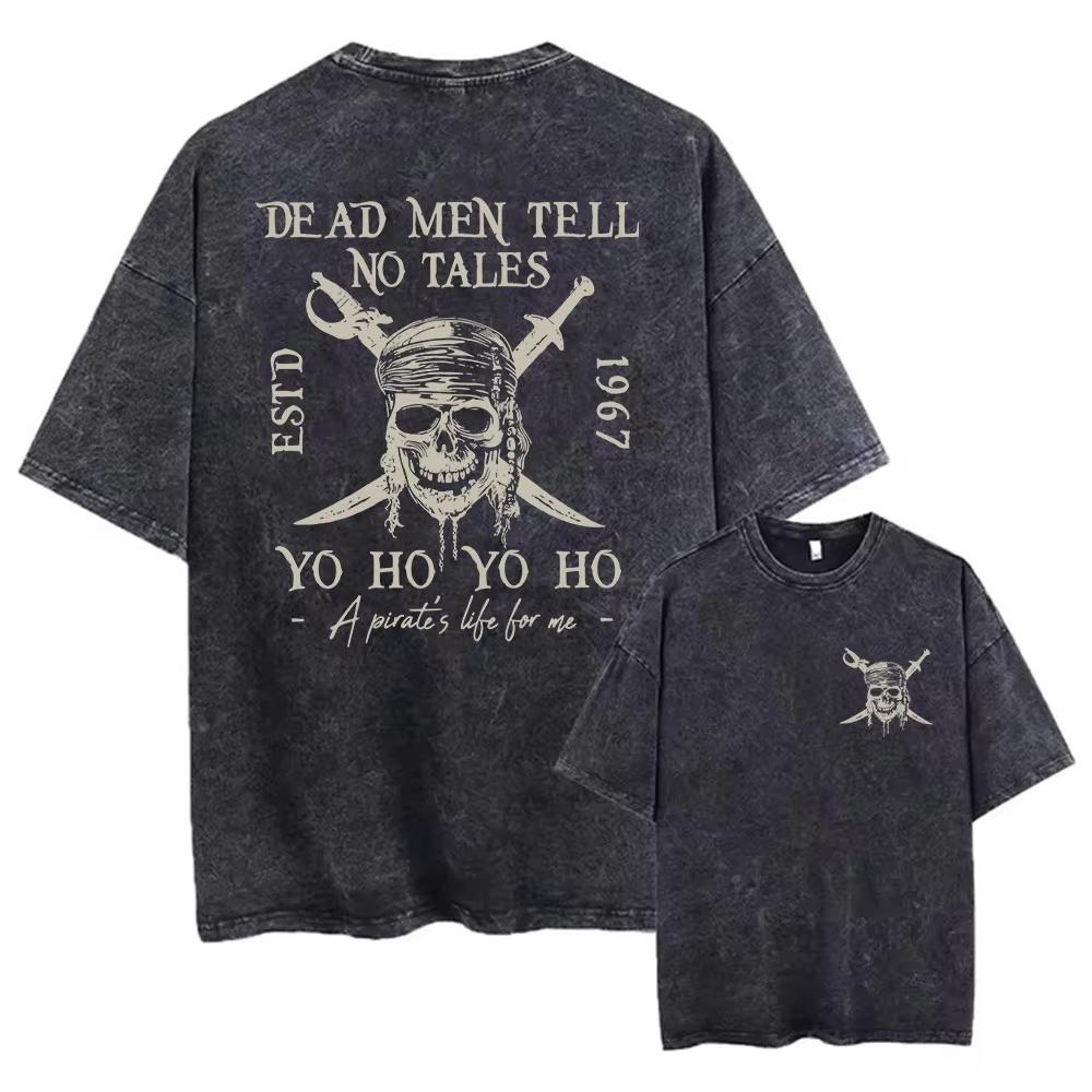 Washed Short Pirates of The Caribbean Dead Men Tell No Tales Shirt Sleeve Oversized Bookish Shirt Y2K Daily Wear Cool Top L