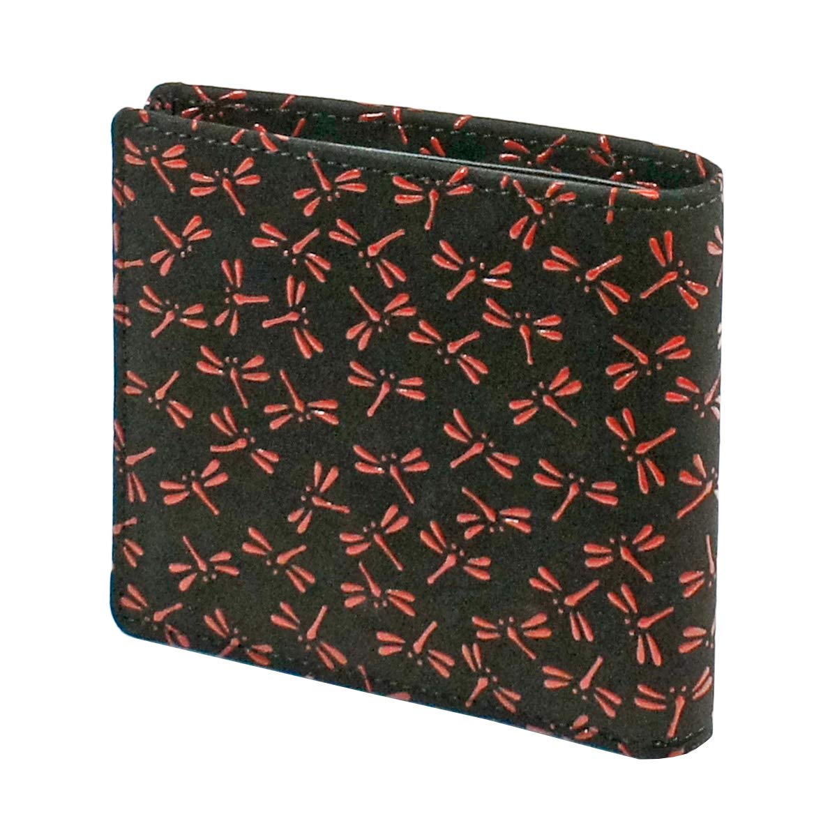 

Inden bill compartment no coin black background x red dragonfly pattern [Indenya] bi-fold wallet, I, purse, deerskin, lacquer, 2005-21-008