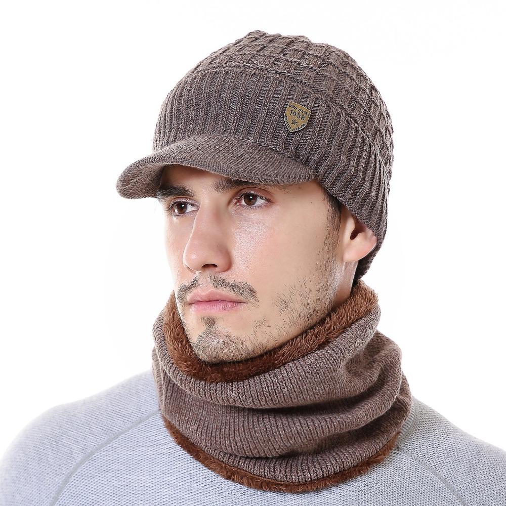 New High Quality Men Winter Hat With Brim 1998 Label Warm Suit For Men Outdoor Wool Keep Warm Fashion Knitted Hat