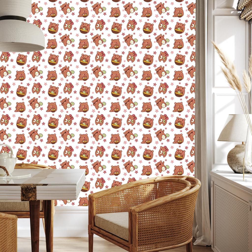 Bear Wallpaper White and Orange for Living Room and Bedroom 50x1000
