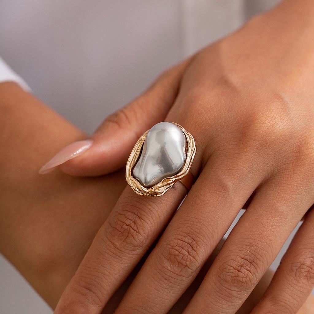 Ingemark Kreative Unregelmäßige Barock Imitation Perle Verstellbare Ringe Damen Elegant Geometrischer Ring Wed Braut Ästhetischer Schmuck