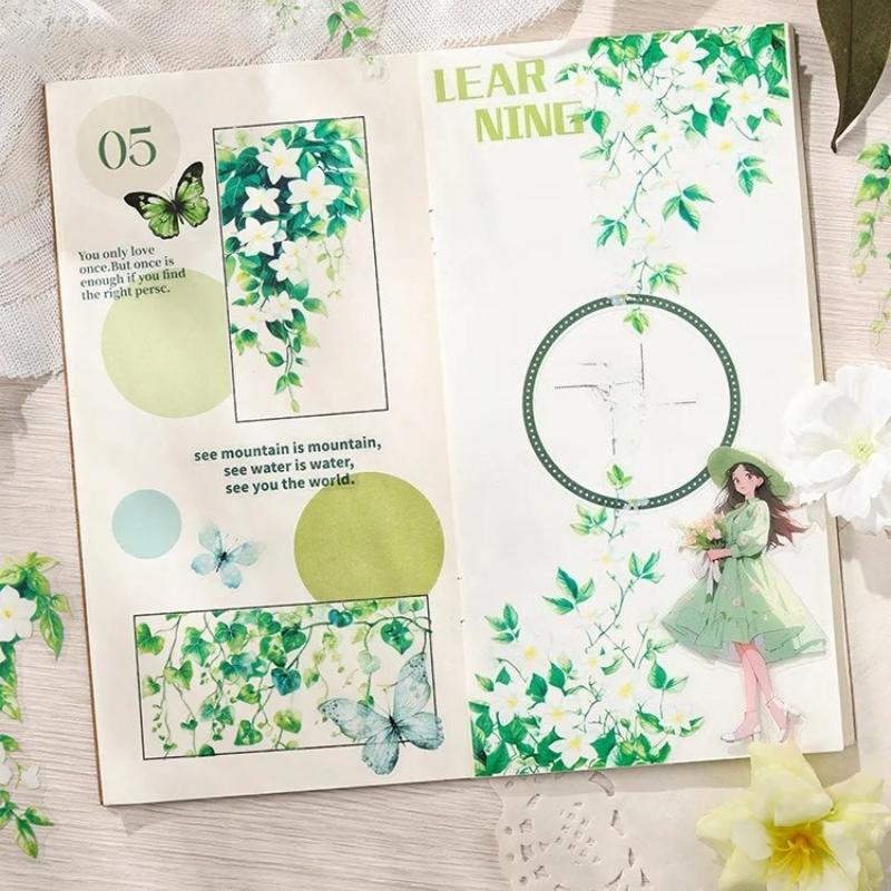 20Pcs/Pack Vintage Plant Flowers PET Waterproof Sticker for DIY Scrapbooking Journal Photo Album Decoration Materials Stickers