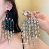Square Crystal Tassel Pendant Earrings Exquisite Luxury Temperament Ear Jewelry for Women