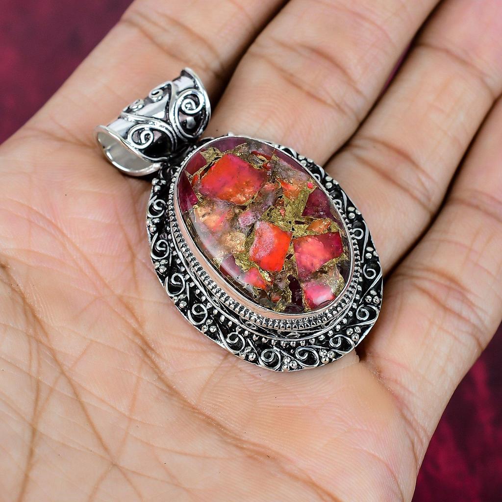 Copper Spiny Oyster Handmade Gemstone Pendant, 925 Solid Sterling Silver Pendant Beautiful Jewelry, Love Forever Gift