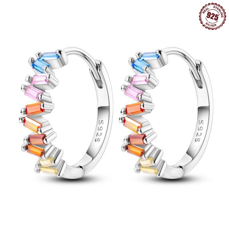 Classic Earrings 925 Silver Colorful CZ Hoop Earrings for Women Birthday Party Wedding Engagemen Gift Jewelry