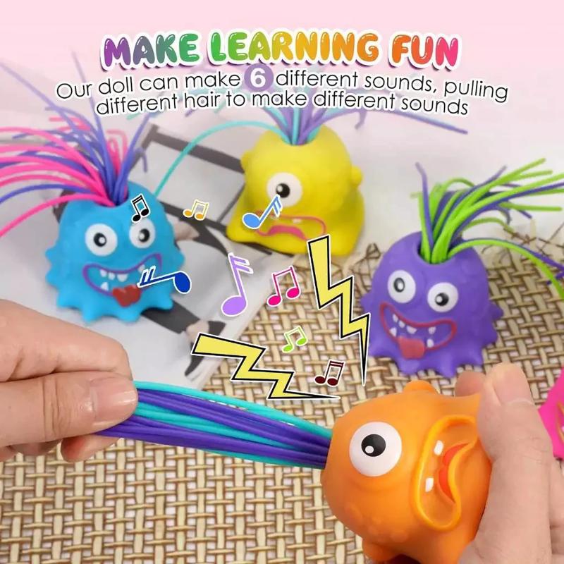 Pull Hair Screaming Fidget Monster Toy Soft BPA-Free Squeaky Sound Decompression Toy for Adult Office Stress Relief Home Play