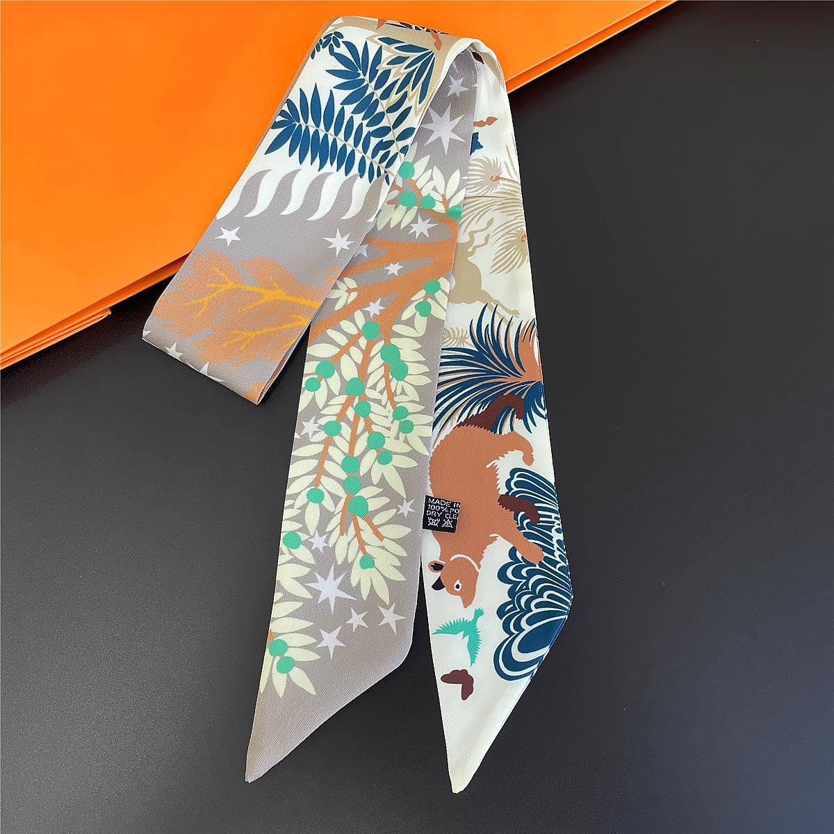 

2024 Design Leaves Brand Silk Scarf Luxury Scarf Women Foulard Skinny Bag Scarves Neckerchief Fashion Hair Headband