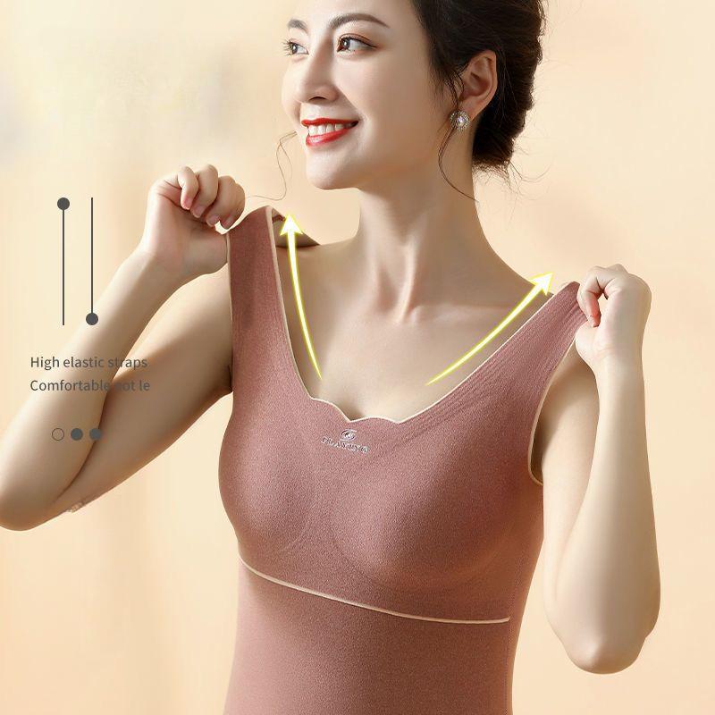 Autumn Winter De Velvet Thermal Vest Women Padded Shaping Thermal Underwear Sleeveless Vest with Chest Pads